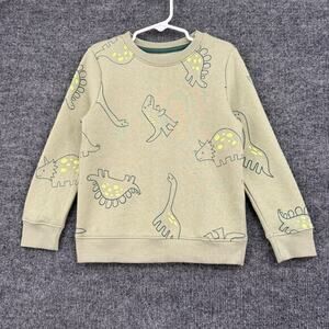 Cat & Jack Fleece Crewneck Sweatshirt Size 5T Green Dinosaur Print Pullover NWT